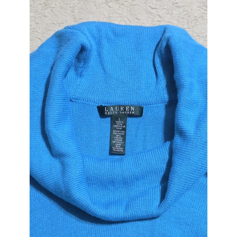 Lauren Ralph Lauren Sweater Womens Large L Blue Cowl Neck Wool Blend Button Cuff
